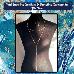 Gold Layering Necklace & Dangling Earrings Set